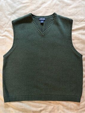 Lands' End Men's V-Neck Sweater Vest in Forest Green XL golf